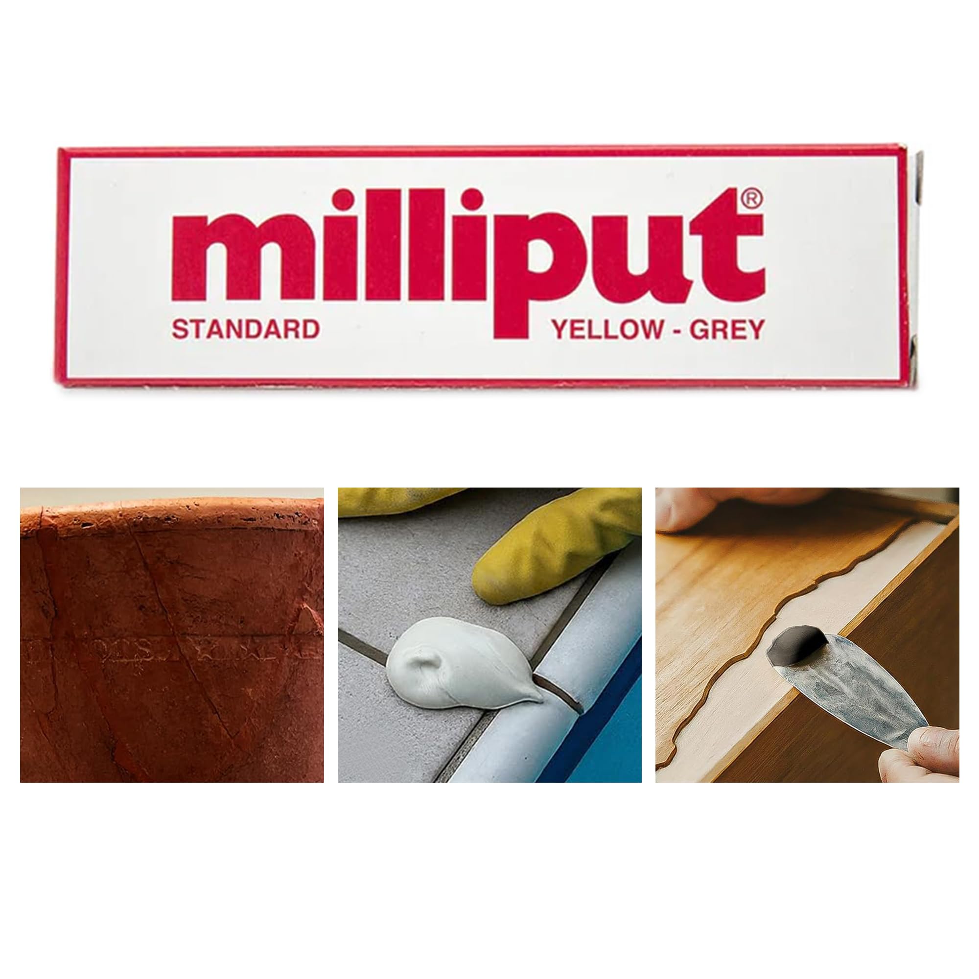 Milliput Standard Yellow-Grey Epoxy Putty Stick, Multi-Purpose Repair Putty, Strong Adhesive Filler for Metal, Wood, Plastic & Ceramics, Sandable, Drillable & Waterproof DIY Repair Compound