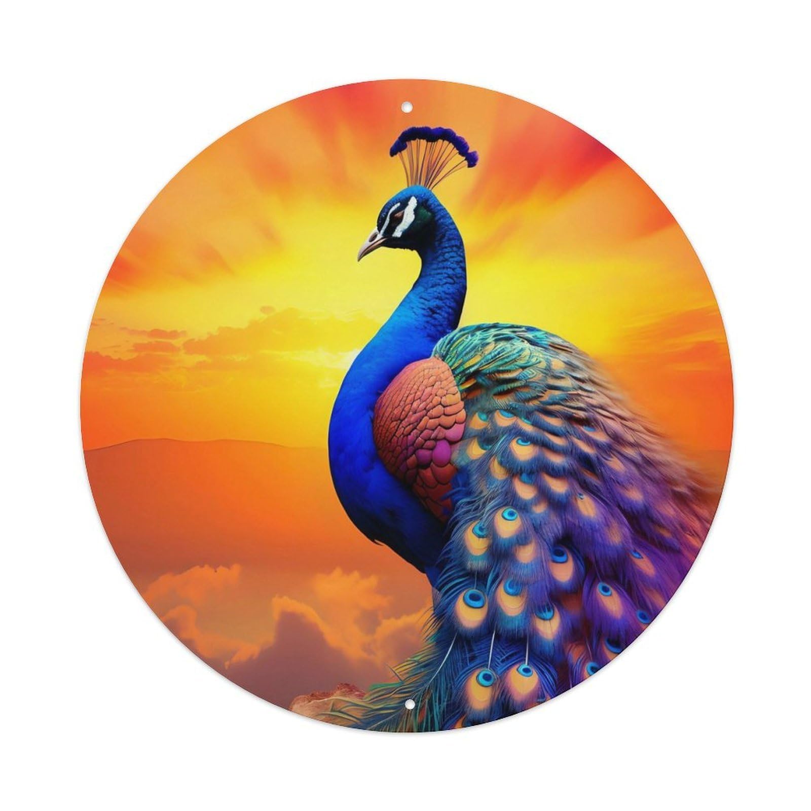 Animal Art Nice Peacock Vintage Metal Tin Sign Plaque Wall Decor for Cafe, Club, Garden Round Metal Poster 8x8Inch
