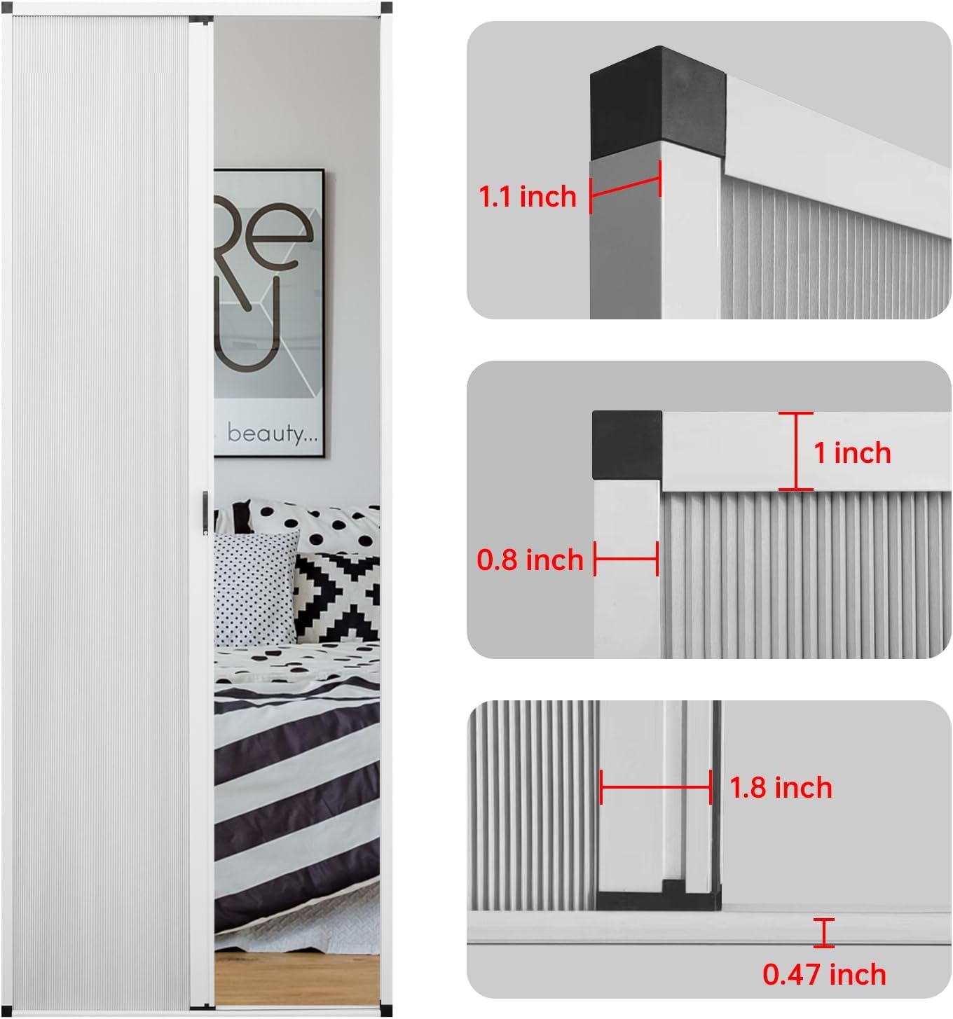 MaKefeile No-Drilling Interior Accordian Door,Retractable Screen Sliding Folding Door with Aluminum Frame Blackout Cellular Shade, Room Divider for Patio Closet Hallways Shower Doors, Customize, White