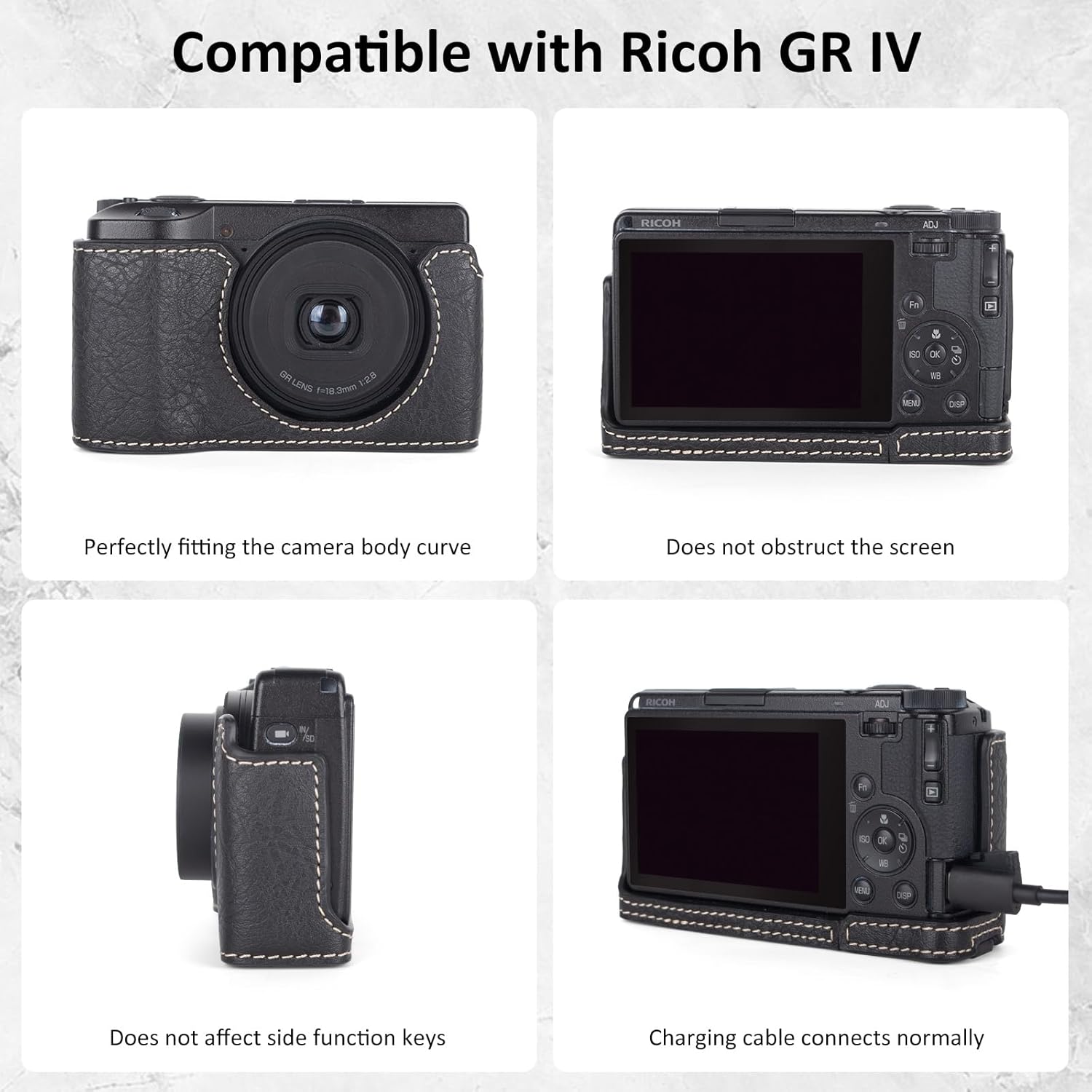 VOVMOEYA Camera Case for Ricoh GR IV/GR III/GR IIIX Case,PU Leather Scratch-Resistant Carring Bag for Ricoh GR4/GR3/GR3X,with Removable Protective Cover,adjustable shoulder strap-Black