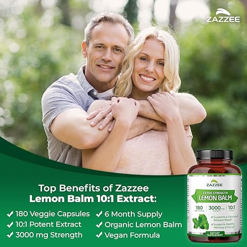 Miniatura 3 de Zazzee Extracto orgánico de bálsamo de limón 101, 3000 mg de fuerza por cápsula, 180 cápsulas veganas, suministro para 6 meses, extracto