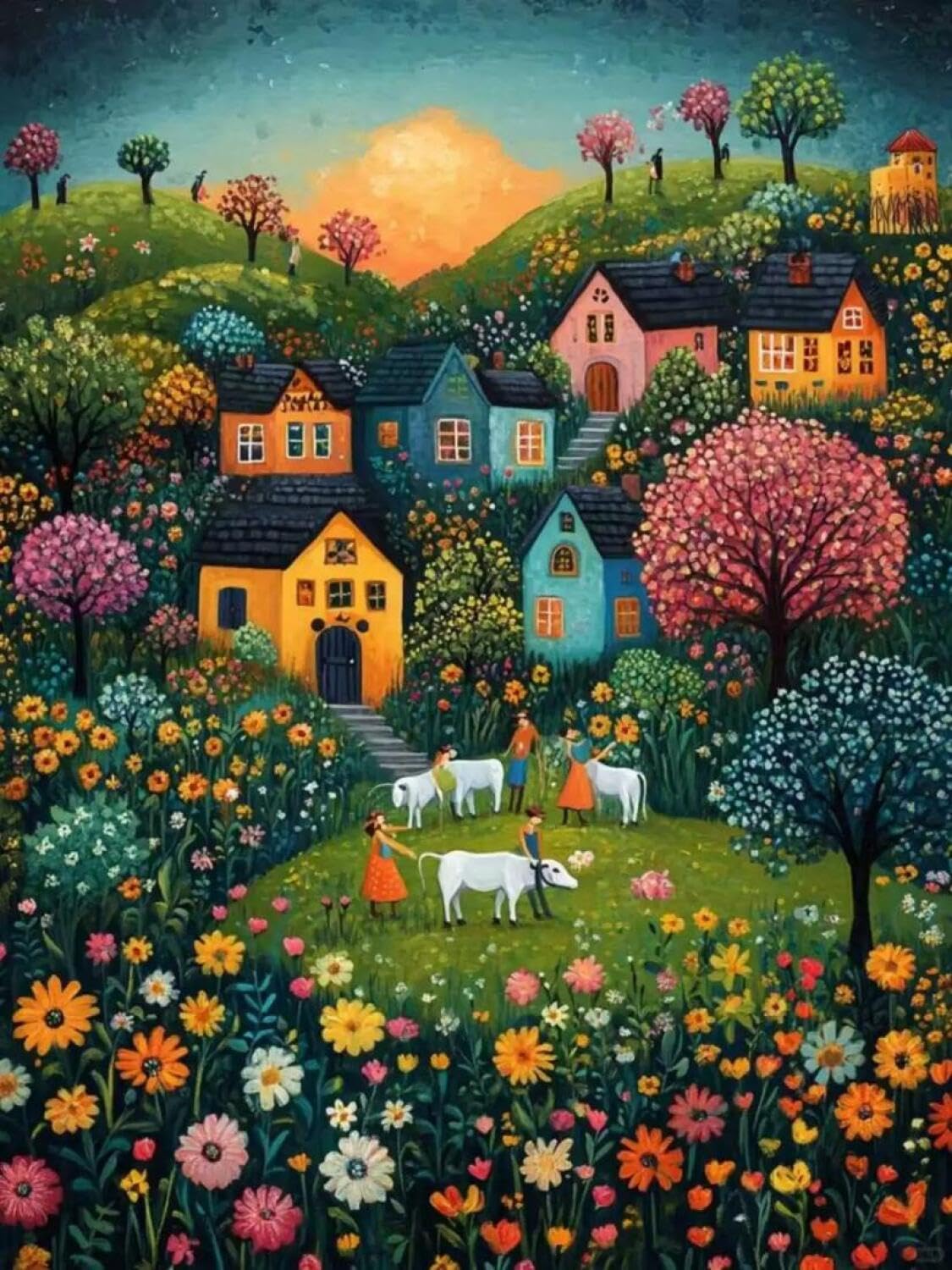 Rqwybcaxn Embroidery Beads Kit Fantasy Town 40x50cm