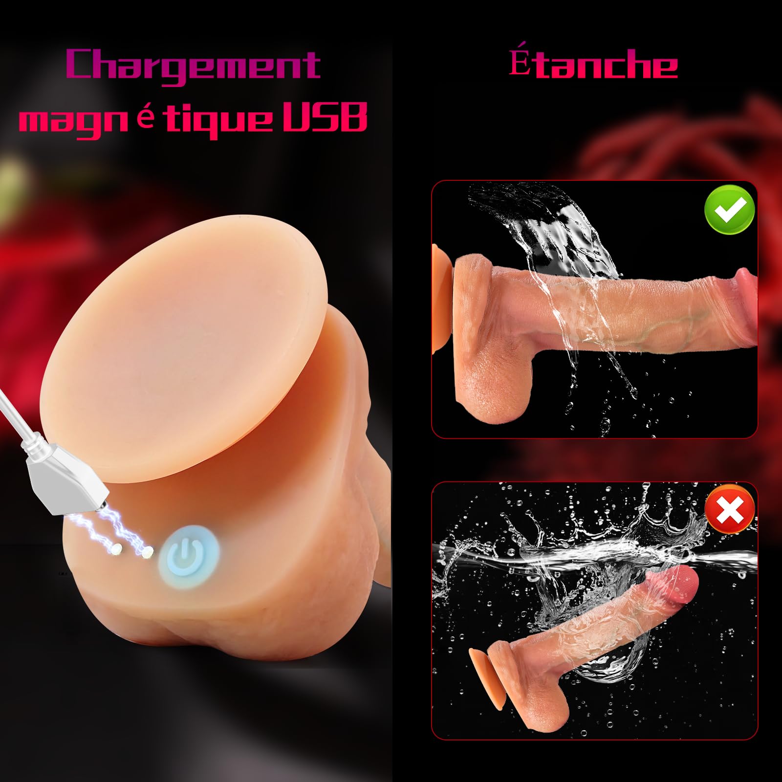Vibrateur Télescopique Va-et-vient – Rechargeable USB, Silicone, Imperméable, Sans Phthalates, Rose