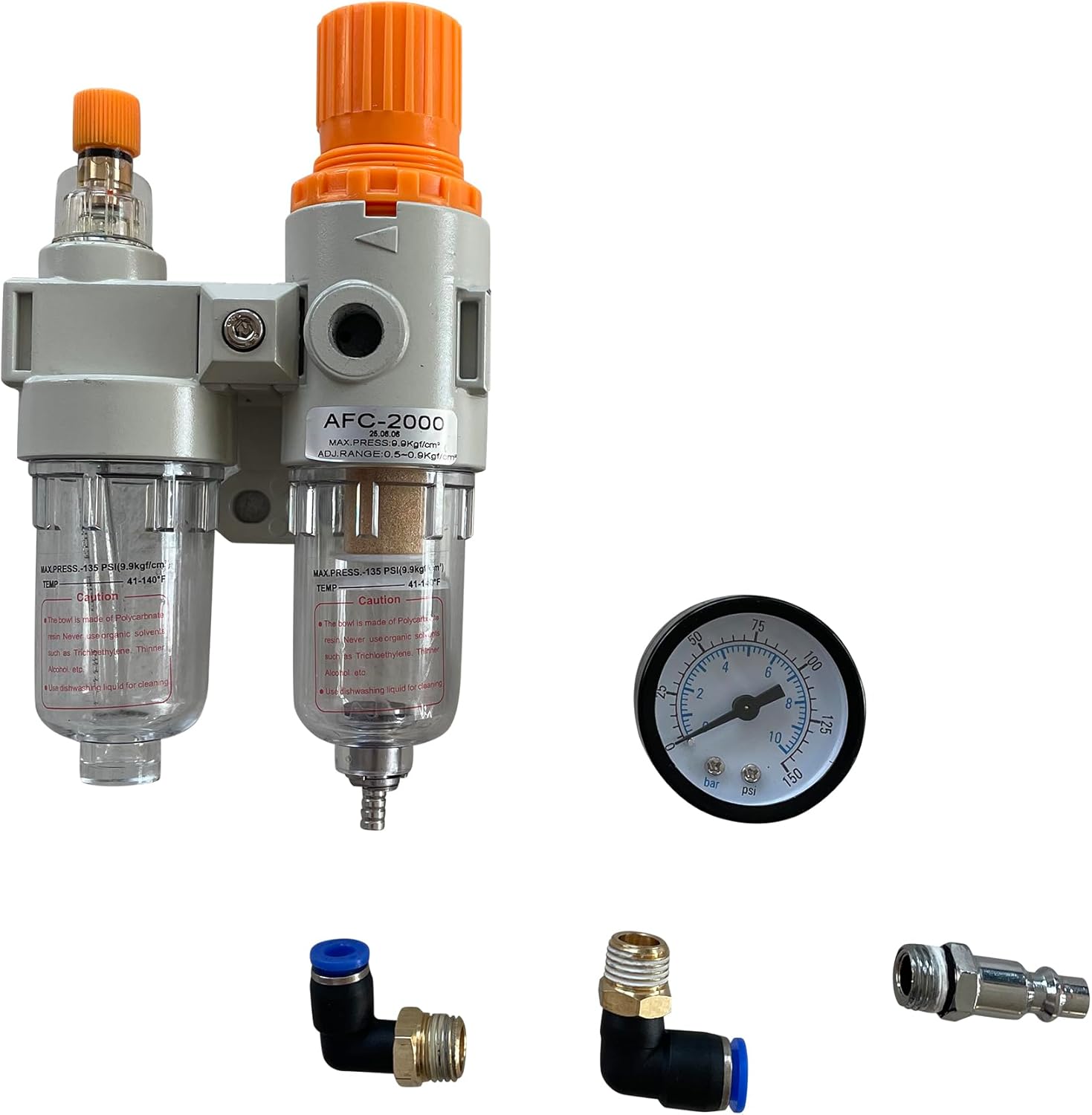 Tire Changer Air Pressor Oil Water Regulator Separator with Pressure Gauge, Filter Lubricator, Oil Air Separator, Trap Filter, Max. 145psi, with Connectors