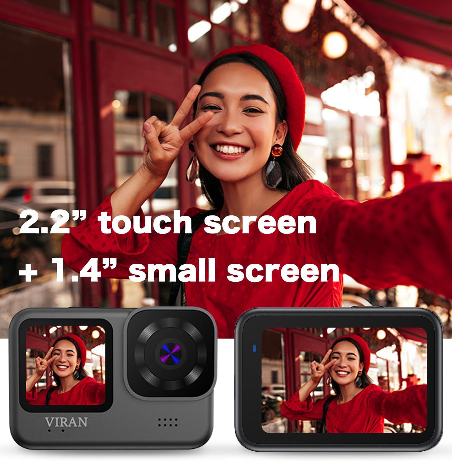 VIRAN V11 Action Camera dual screens