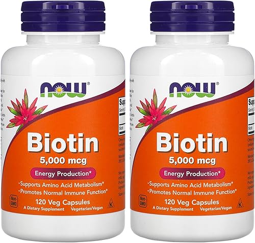 NOW Biotin 5,000 mcg - 120 VCaps (paquete de 2 botellas)
