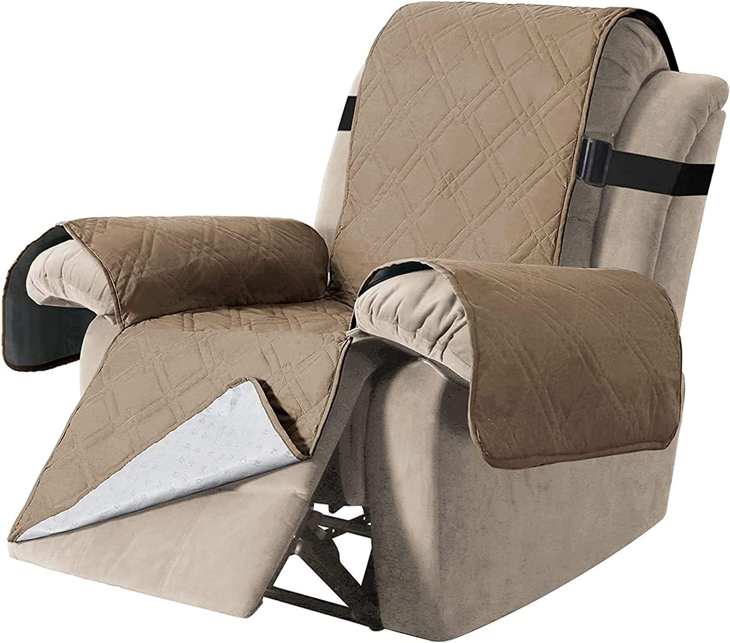 FXBZA Waterproof Recliner Slipcover Quilted Recliner Chair Cover with Elastic Straps, Washable Living Room Reclining Couch Cover for Kids and Pets (Color : Taupe, Size : 30inch)