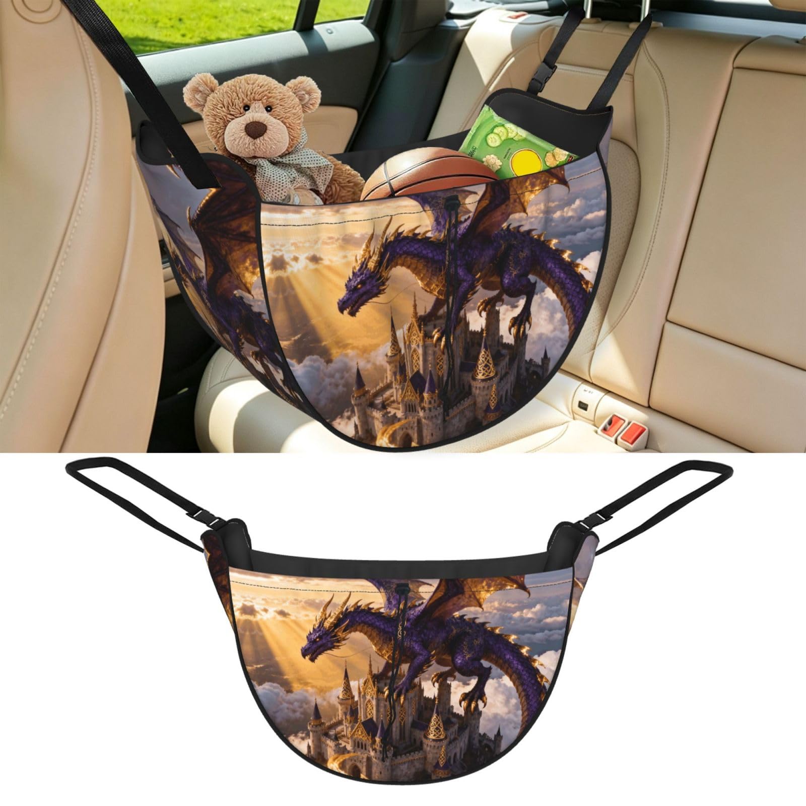 Cntdbu Black Dragon Castle Sky Car Seat Organizer-Backseat Storage Bag For Travel