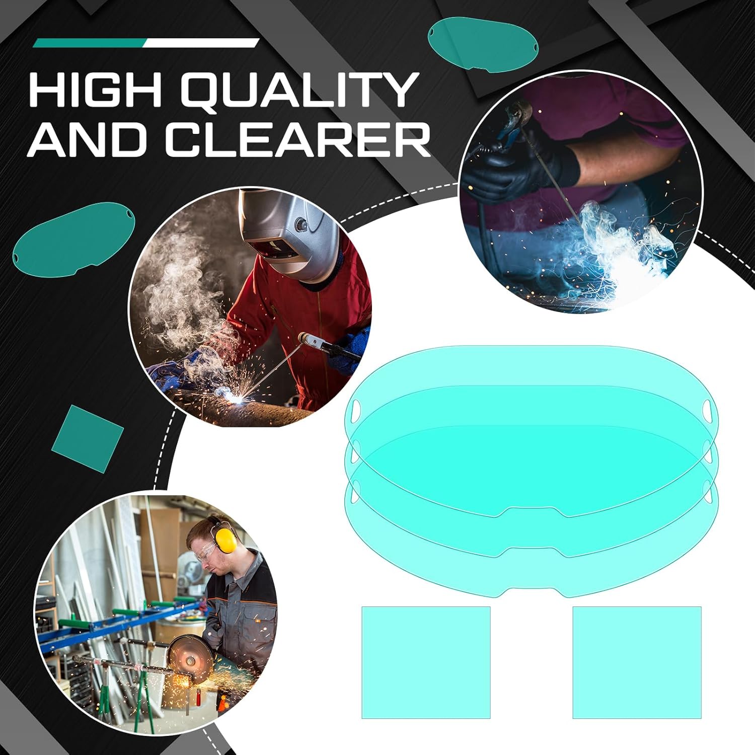 Copkim 5 Pcs Large Viewing Screen Replacement Lens Welding Helmet Accessories for Welder Welding Helmet (Round Outer Screen + Inner Screen)