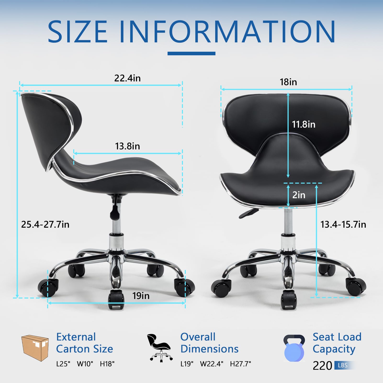Adjustable Pedicure Stool with Memory Foam Seat and 360° Swivel