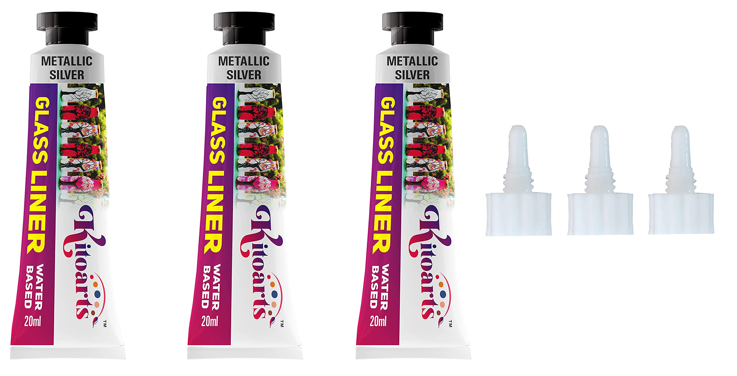 Kitoarts Glass Liner Metallic Silver, 20 Ml Each , Set Of 3, Liner For Glass Painting (Metallic Silver)