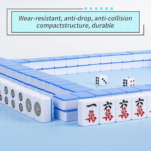 Miniatura 6 de TWBTC Mini juegos chinos de Mahjong rosa de 1.024 in, 144 azulejos de melamina con bolso de viaje portátil, dados, cubierta de mesa, indicador de