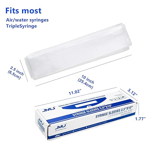 Miniatura 2 de JMU 500 fundas para jeringa de agua de aire dental con apertura precortada, barrera protectora de plástico transparente desechable, 2.5 x 10