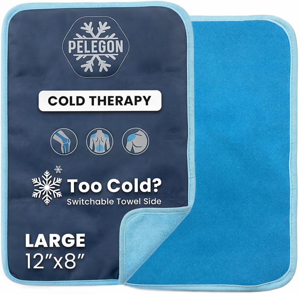 Pelegon Ice Packs for Injuries Reusable L (8" x 12") Ice Pack for Knee, Reusable Gel Ice Pack for Back, Large Flexible Cold Pack for Shoulder, Hip & Neck, Soft Fabric Side, Leakproof Design - 2 Pack