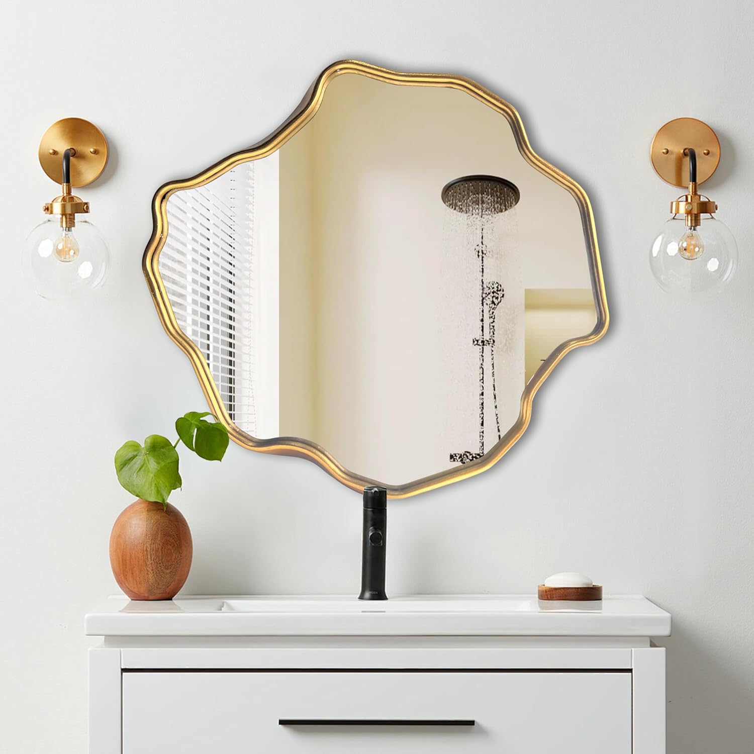 Irregular Wall Mirror Gold, Asymmetrical Wavy Mirrors Decoartive for Bathroom, Dining Room, Vanity, Entryway, Cloud Shaped Design Abstract Decor - Image 5