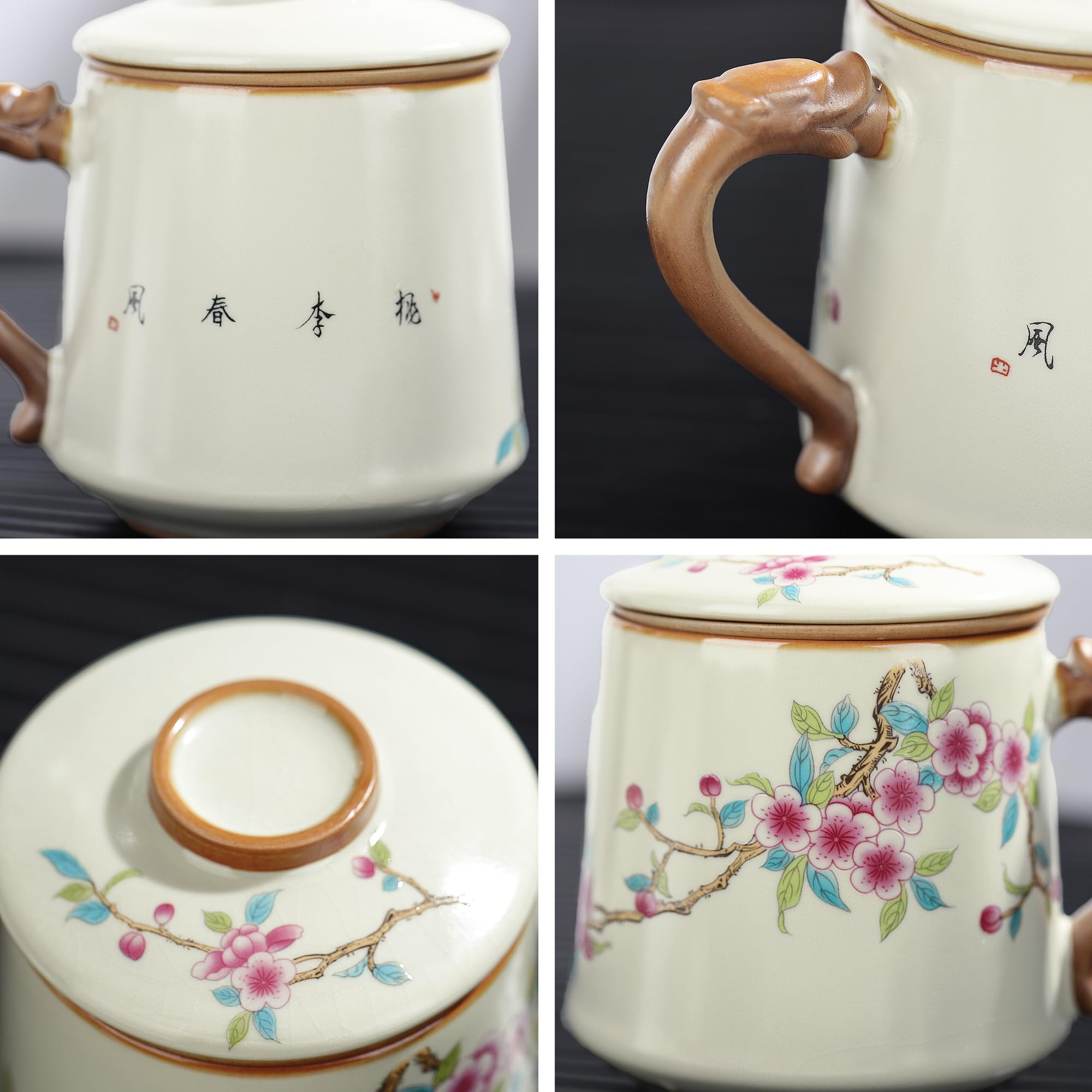 fanquare Chinese draak theekopjes blauw porseleinen theekop met infusor en deksel grote theekop traditionele keramische koffiemok met handvat voor cadeau en huishouden, kantoor