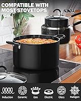Vista 3 de Cook N Home Juegos de Ollas y Sartenes Antiadherentes de Cocina incluyen Cacerola, Sartén, Ollas de Caldo de 8 Piezas, Calibre Pesado, Mango que se