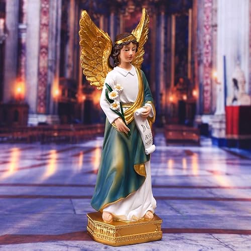 Miniatura 5 de Estatua de San Gabriel El Arcángel, 8 pulgadas de alto, regalo católico de resina de San Gabriel, figura del mensajero de Dios, adecuada para