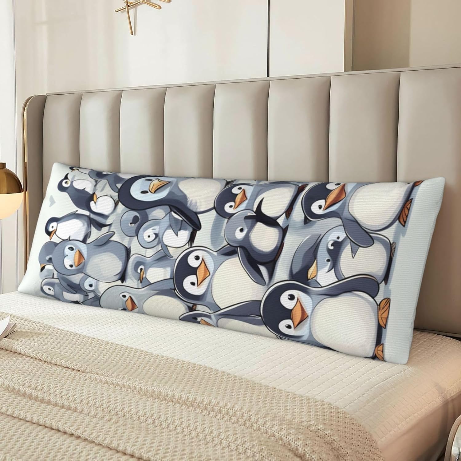Cute Baby Penguins Sketch Print Body Pillow Cover for Bed Premium Long Body Pillow Case Cover 20x54Inches with Zipper
