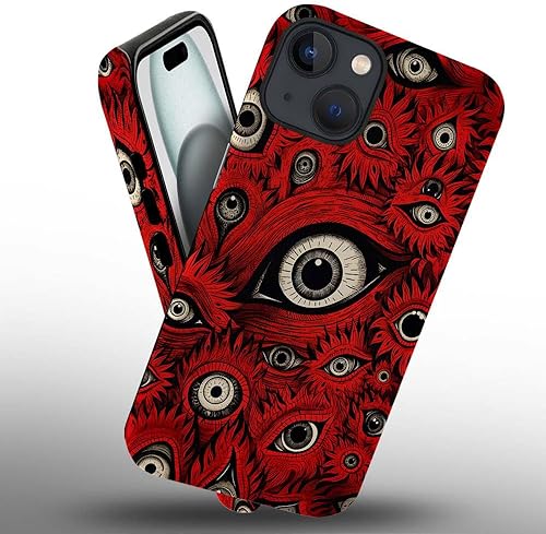 Miniatura 2 de CARLOCA Funda compatible con iPhone 14, diseño de ojos rojos para funda de TPU suave + PC duro 2 en 1, TPU suave antiarañazos, a prueba de golpes,
