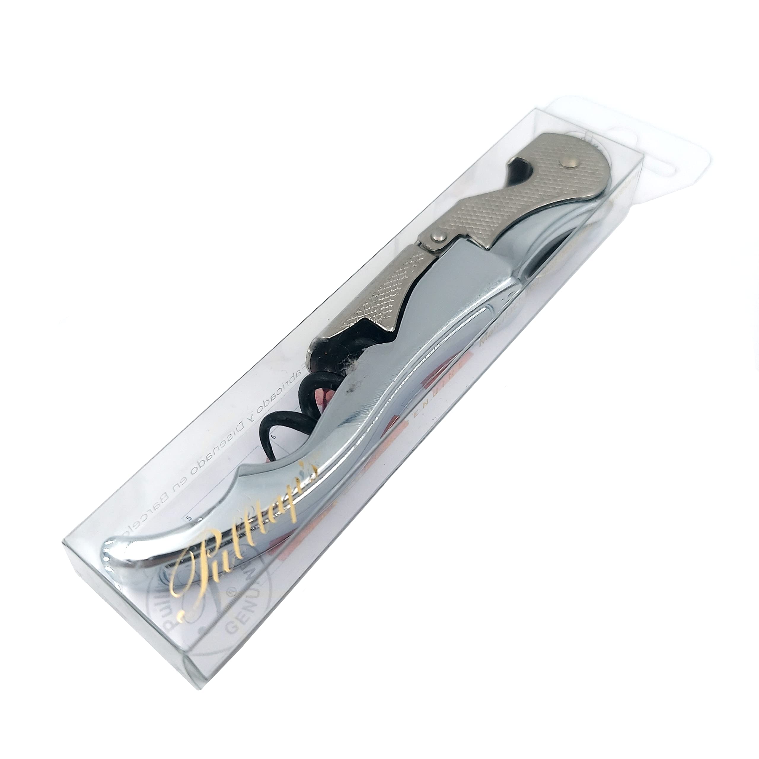 PULLTAP'S GENUINE Classic 100 Cromado - Sacacorchos de camarero premium para uso profesional - Fabricado en España - Incluye doble palanca articulada, navaja cortacápsulas y abrebotellas