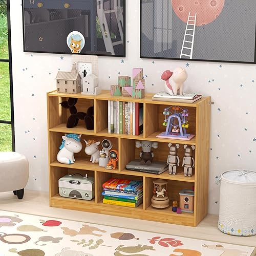 Miniatura 4 de GLOBALWAY Estantería de madera de 8 cubos, estantería independiente abierta de 3 niveles, estante de exhibición multiusos para sala de estar,