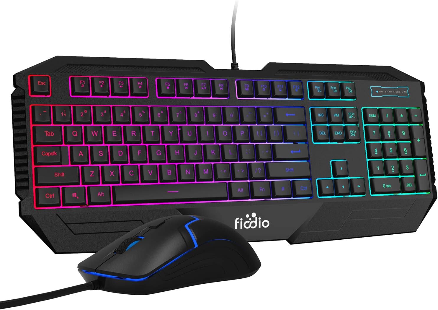 Rainbow Wired Gaming Computer Keyboard and Mouse Combo, Ergonomic Keyboards with Wrist Rest, 104 Multimedia Keys, 1600 DPI Gamer Mouse for Windows PC and Desktop