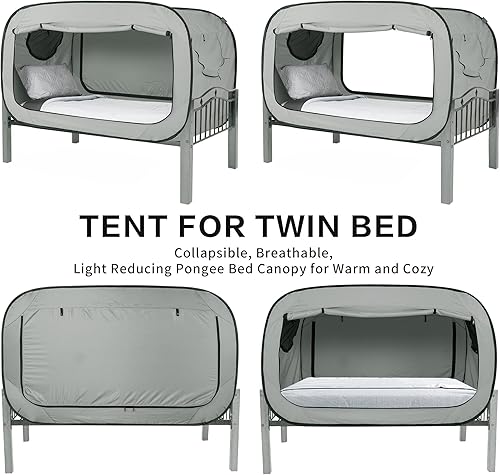 Miniatura 10 de Tienda de campaña desplegable para privacidad, para uso en interiores, toldo para cama para dormir, con puerta doble y ventana de malla mosquitera