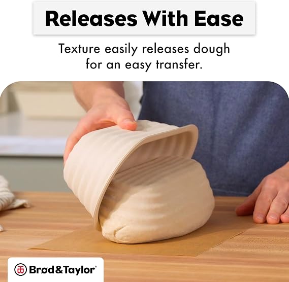 Brod & Taylor Batard Banneton & Linen Liner (Bundle) Stackable Proofing Basket for Sourdough & Artisan Bread Baking