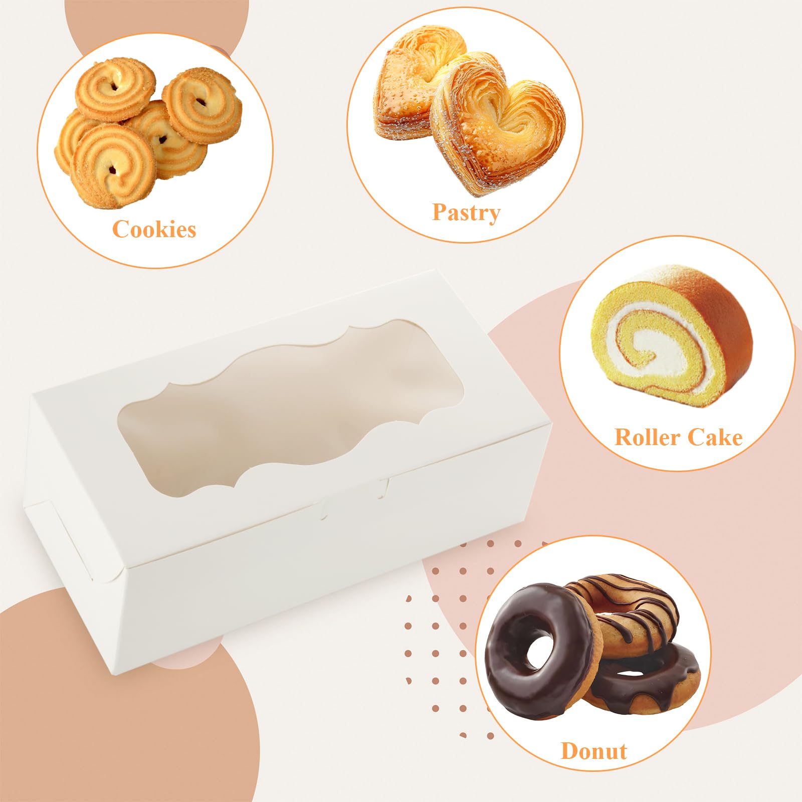 50 cajas de galletas blancas de 9 x 4 x 3.5 pulgadas con ventana para pasteles, dulces y pasteles, postres, magdalenas, donas