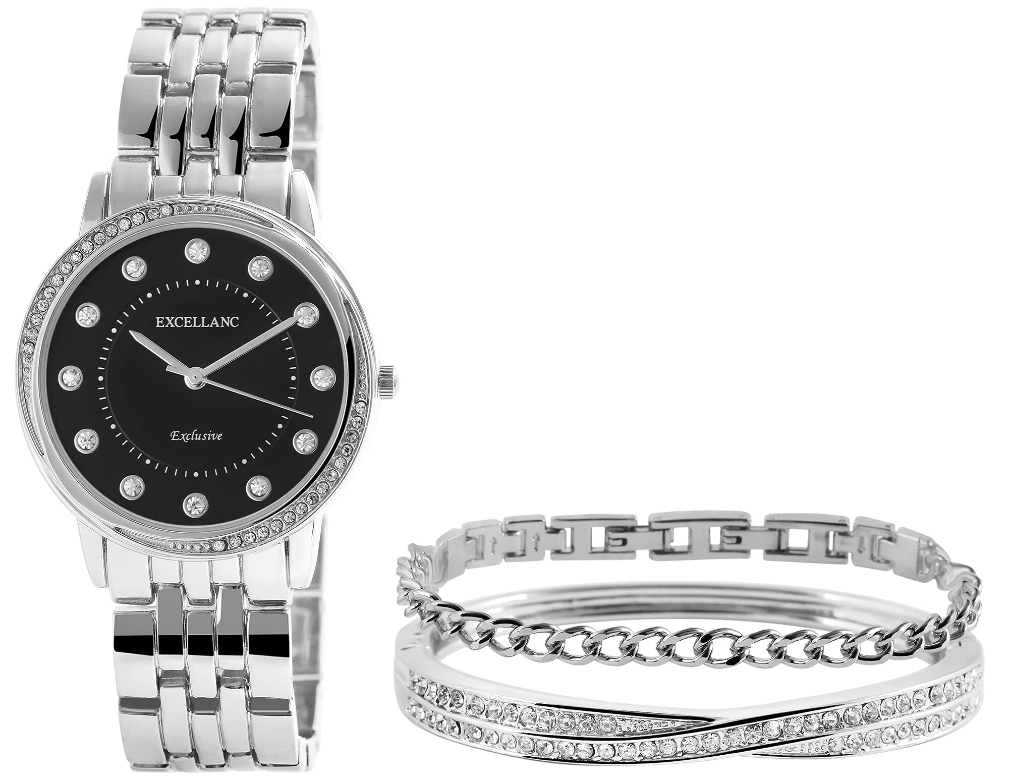 Excellanc Geschenkset-Damen Uhr Armreif Armband Strass 1800218