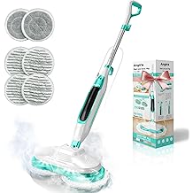 Scrubbing Steam Mop with Rotating Mop Pads, All-in-One Hard Floor Cleaner with LED Headlights, Steam &amp; Spin Control, 6 Soft Scrub Pads, Swivel Steering, FS07
