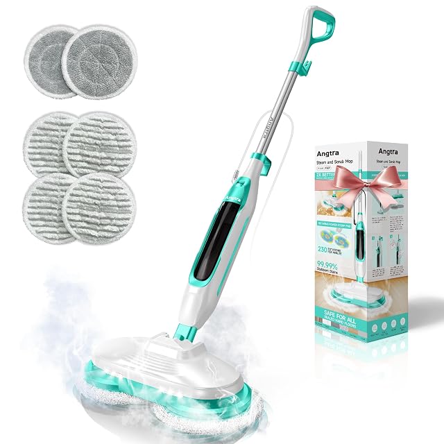 Scrubbing Steam Mop with Rotating Mop Pads All-in-One Hard Floor Cleaner with LED Headlights Steam Spin Control 6