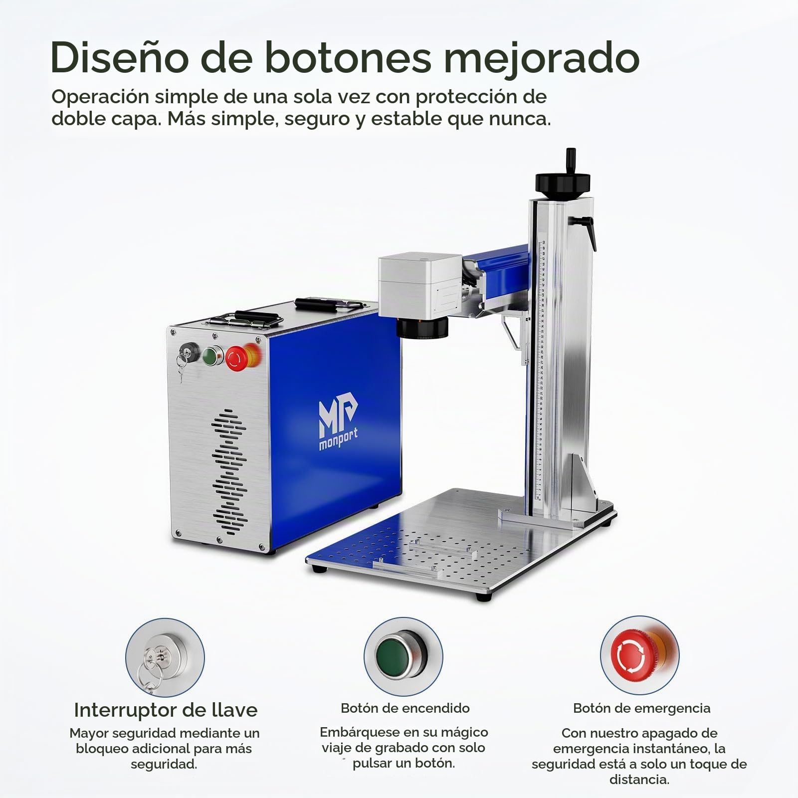 Monport Máquina de Grabado Láser de Fibra 30W con Rotativo, LightBurn Compatible, BSL Punto Rojo Precisión 0,01 mm Área de 150x150 mm Cortadora y Grabadora Láser Raycus para Metal Madera Placa Cuero