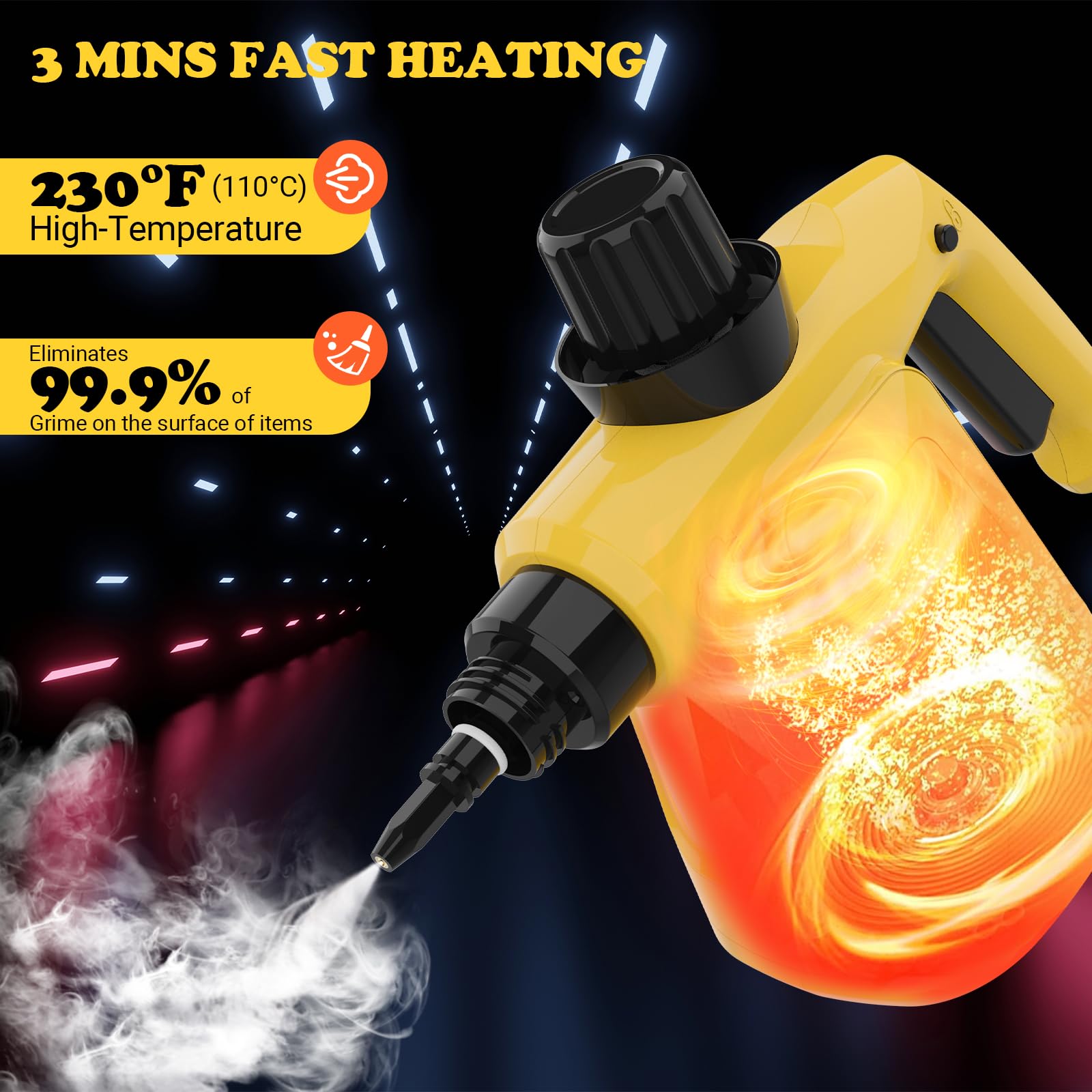 Steam Cleaner for Home, Pressurized HandHeld Steamer for Cleaning with 10pcs Accessories and Safety Lock, Multi-Surface & Powerful Home Use Steamer for Cleaning, Car, Bathroom, Window, Grime - Yellow