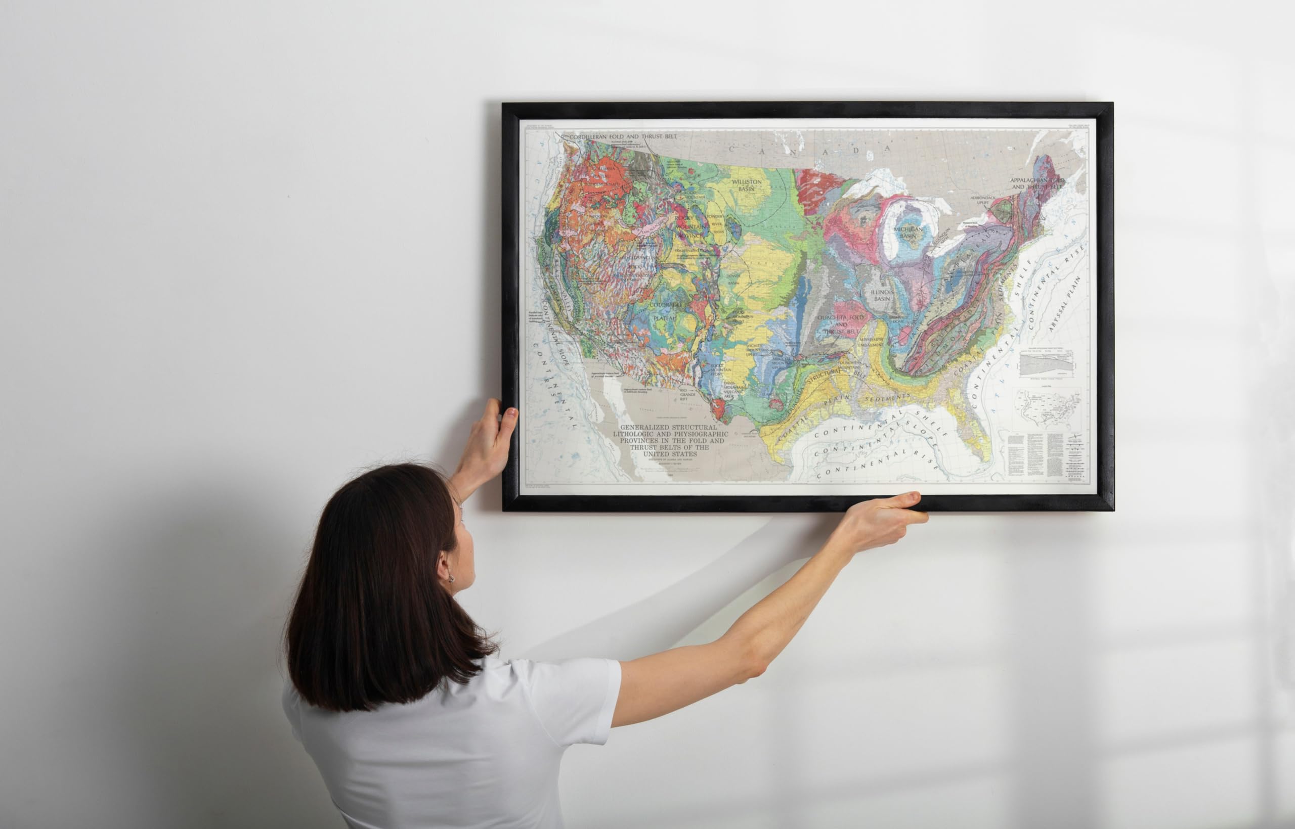 Mapa histórico, mapa de pared, Estados Unidos, geología: provincias fisiográficas y estructurales 1983, arte de pared vintage, 24 x 16 pulgadas