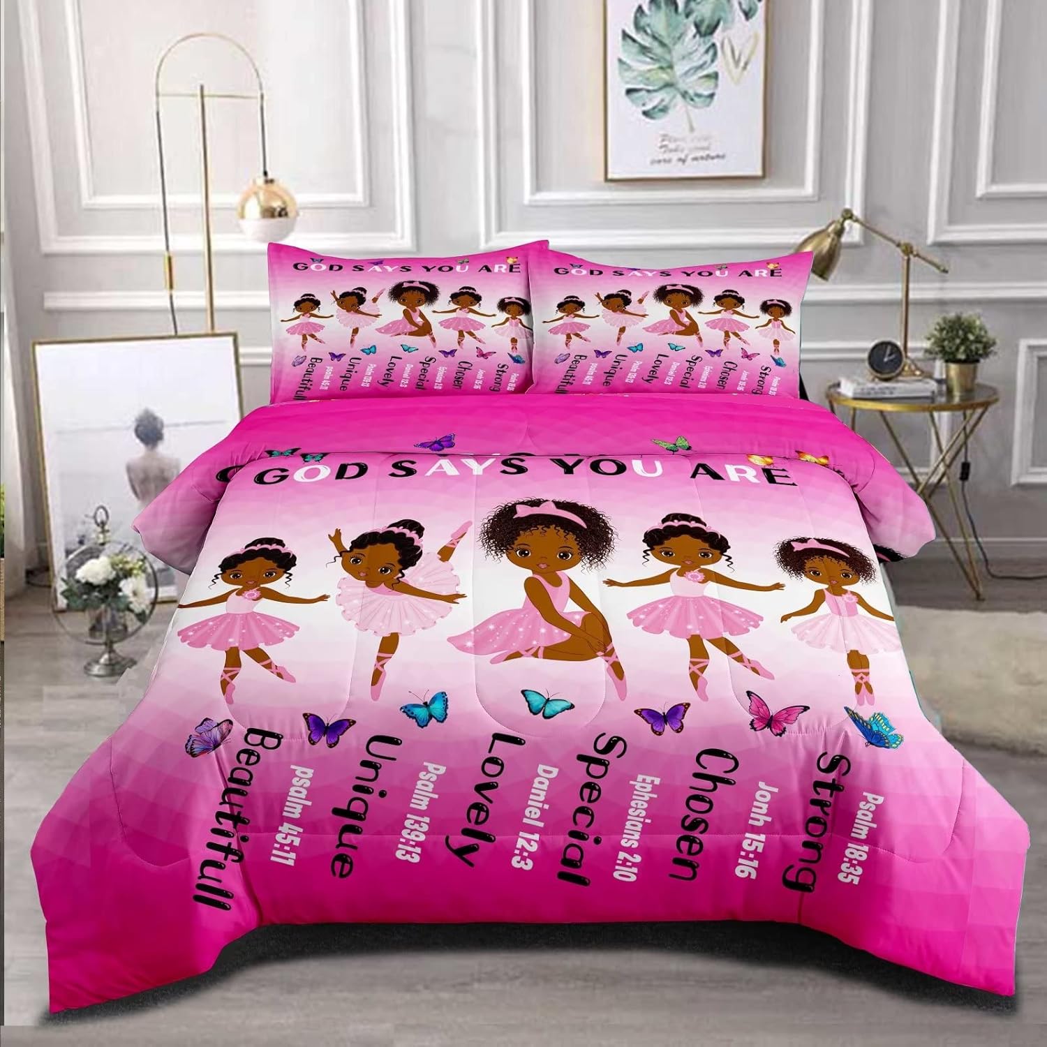 Pink Ballerina Comforter Full Sets for Girls Toddle,Black
