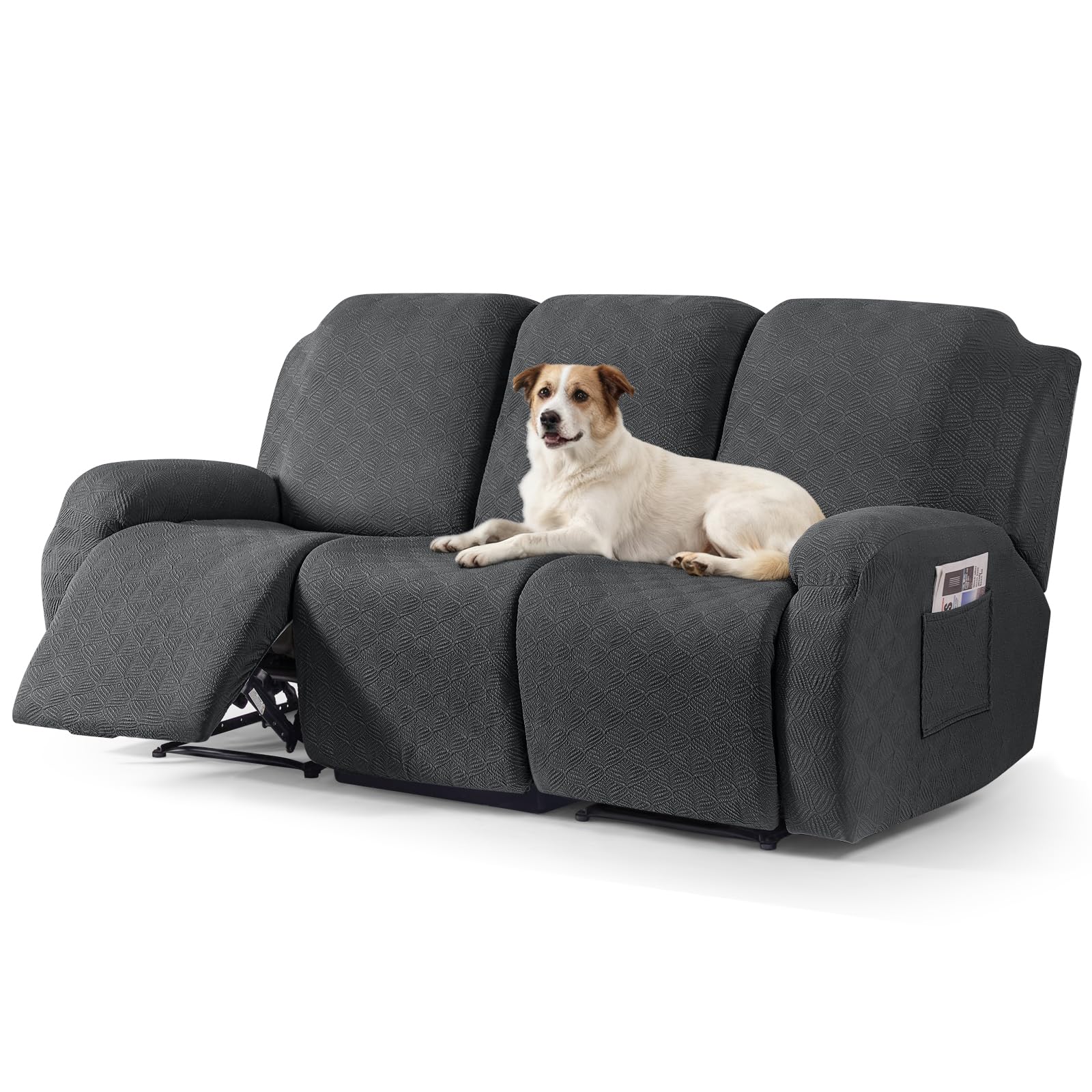 Timeles Recliner Covers for 3 Seater Reclining Sofa Slipcover Furniture Protector for Dogs and Pets Stretch Soft Washable (Three-Seater, Dark Gray)