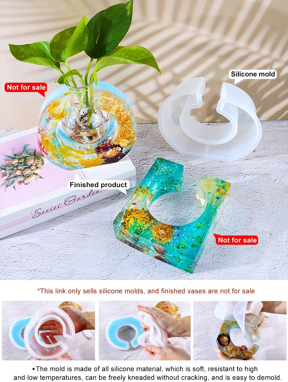 Resin Molds Silicone, 2 Flower Vase Resin Molds +6 Round Vases, Propagation vases for Plants, Compatible with Plaster, Resin, and Cement Crafts，molds for epoxy Resin (Round(2B))