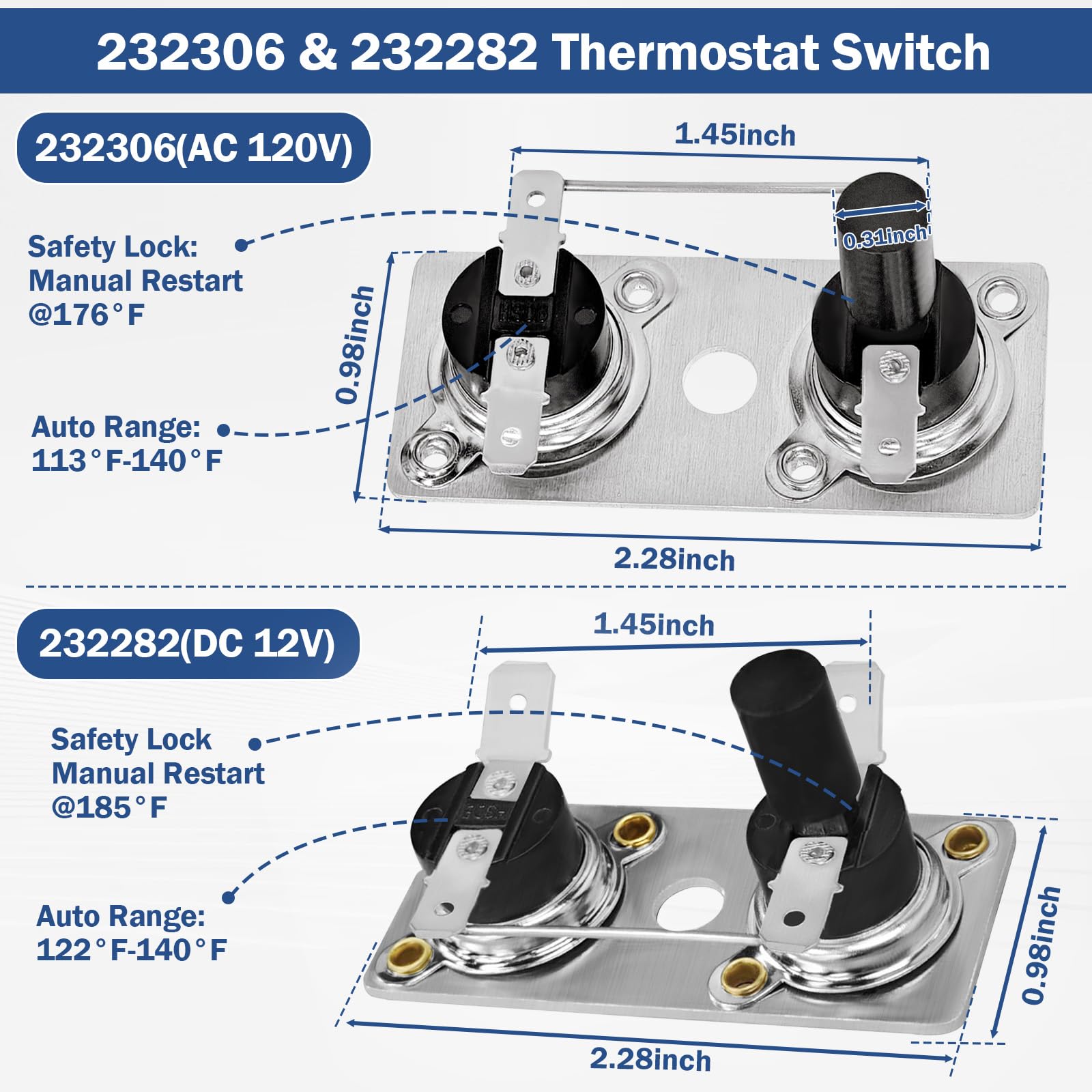 Amazon.com: 232306 & 232282 Thermostat Water Heater Limit Switch