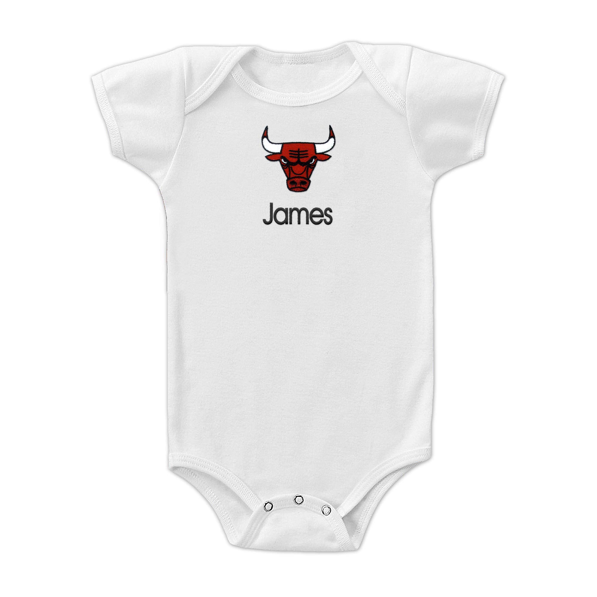 Chicago Bulls Custom Baby Bodysuit - Personalized Baby Name Embroidery & Official NBA Team Logo, Envelope Neck, Cotton, Double-Stitched, Supersoft, NBA Baby Bodysuit (White, 6-12 months)