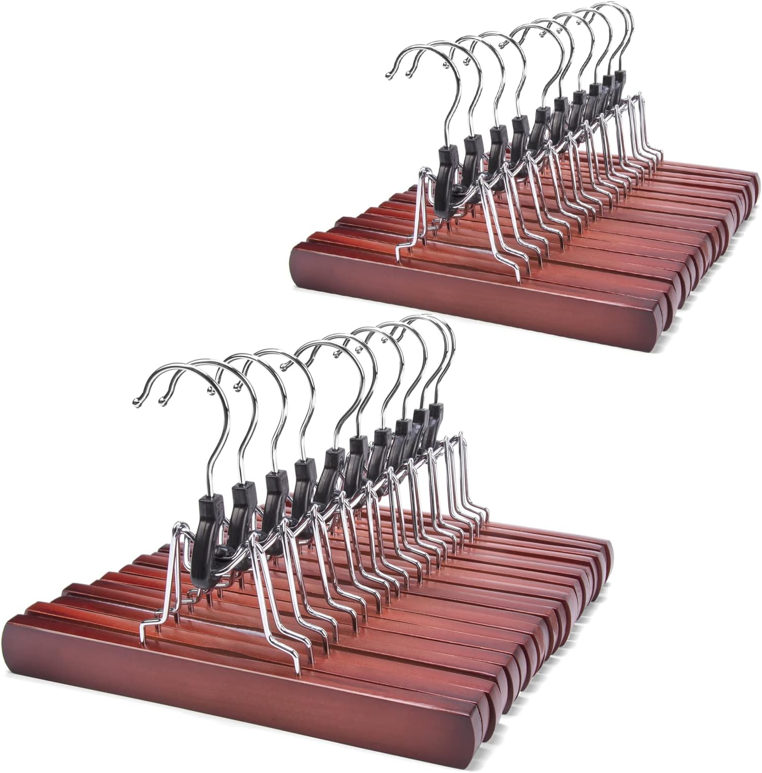 Wooden Non-Slip Pants Skirt Hangers - Smooth Finish Solid Wood Jeans Slack Clamp for Hair Extensions (20 Pack Cherry)