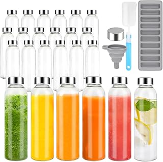 Zukro 24 Pack Glass Water Bottles with Lids 18 oz, Reusable Clear Juice Bottles With Stainless Steel Airtight Cap for Juicing, 100% Leak Proof Juice container Drinking Jar, Fridge Safe, BPA Free