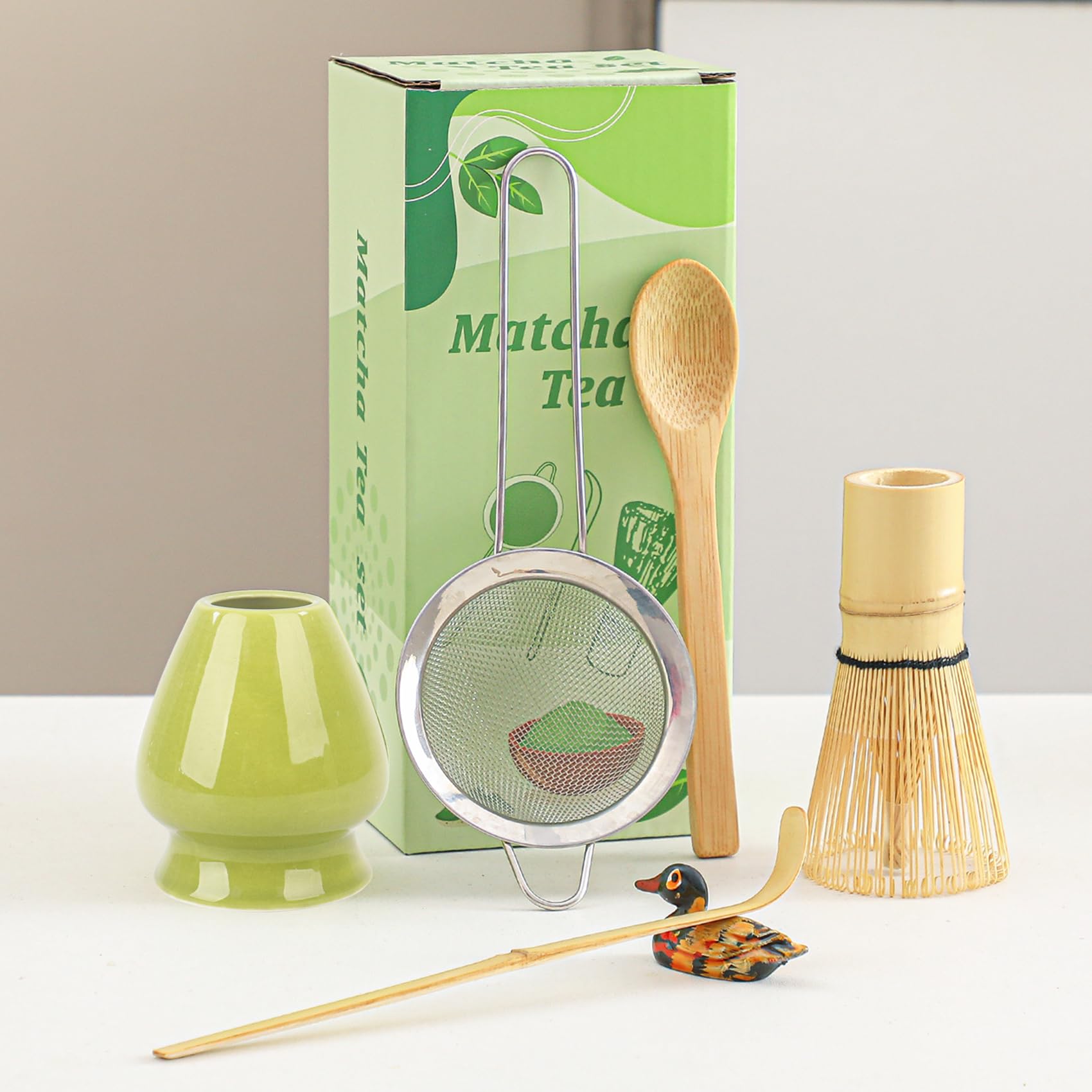Kit Complet Matcha 6 Pièces - Fouet, Cuillère, Passoire, Support Céramique - Pour Préparation Traditionnelle Du Thé Matcha
