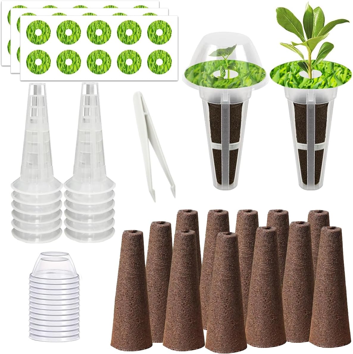 67 Seed Pod Kit for Aerogarden, Hydroponics Accessories for System Compatible with Hydroponics Supplies from All Brands, 12 Grow Sponges, 12 Grow Baskets, 12 Domes, 30 Pod Labels, 1 Tweezer (67 Pcs)