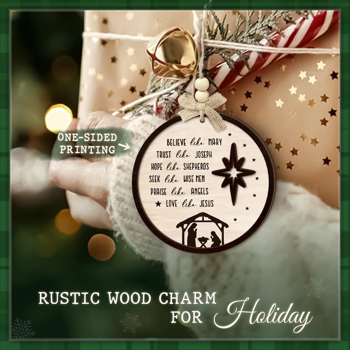 Christian Nativity Scene Ornament 2025-2 Layer Wooden Religious Christmas Decoration with Faith Message - Rustic Birth of Jesus Ornament for Tree, Christian Home, Family, Church Décor - Image 7