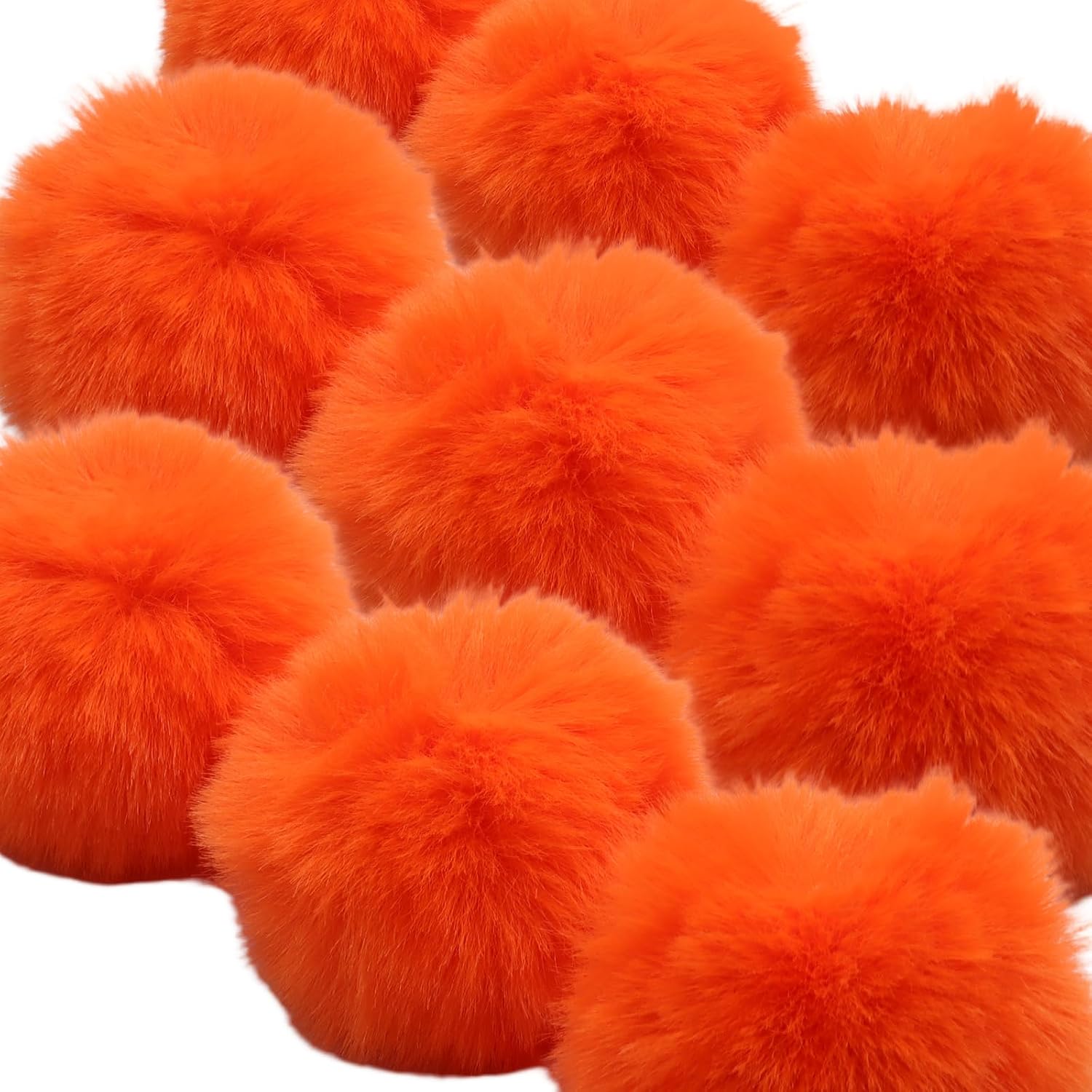 Opfiue 12PCS 2.75 in Small Faux Fur Pom Pom Balls,Fluffy Pompom Ball Elastic Loop for Hats Shoes,Scarves Gloves for Accessories/Key Chain Charms(Orange)