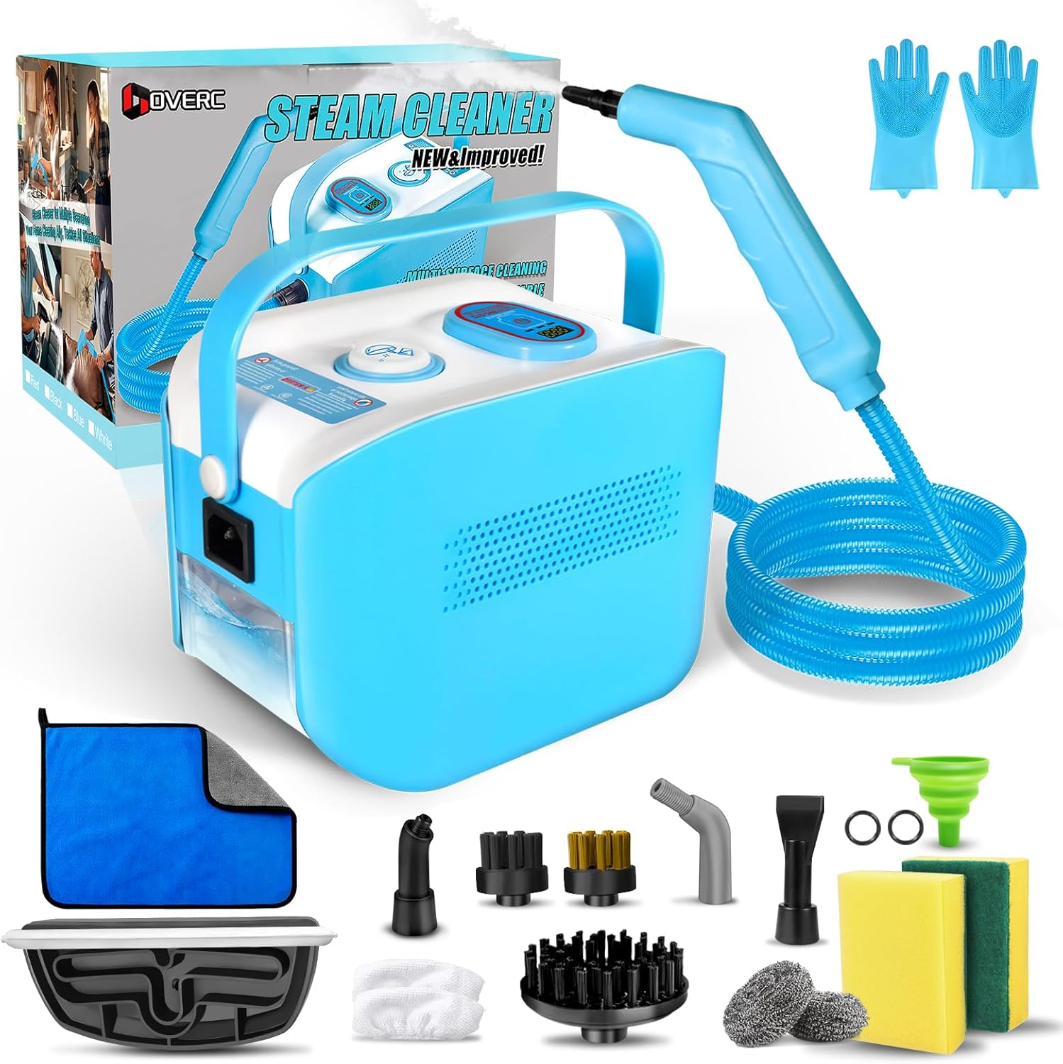 Handheld Steam Cleaner for Home, 10s Heat-Up/2.11 Qt Tank/4.5BAR High Pressure Steamer for Cleaning, 3 Level Pressurized Portable Steam Cleaner for Car, Kitchen, Grout, Tile, Dirt, Bed Bugs, Blue