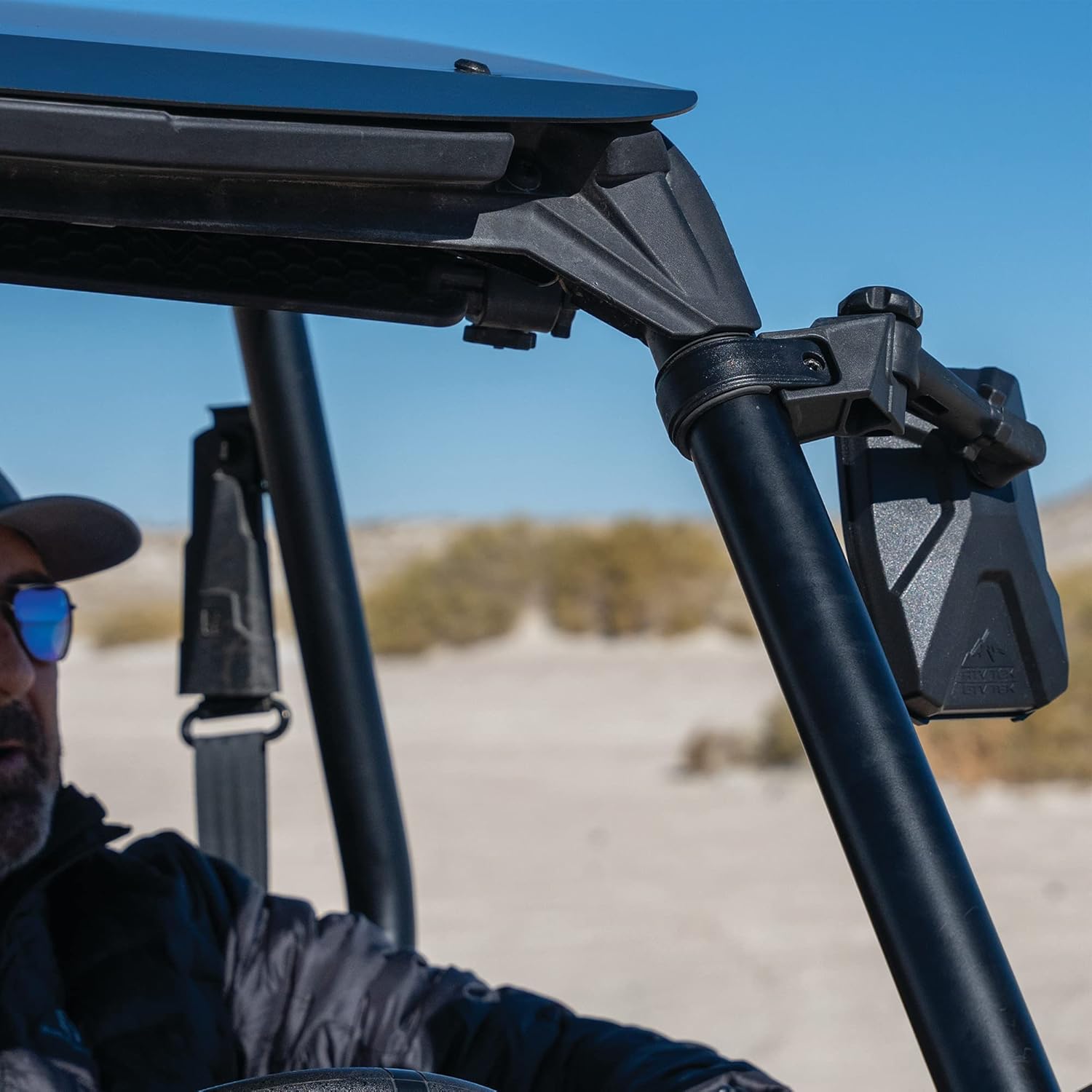 CLEARVIEW™ UTV Sideview Mirror, Black UV resistant Nylon, Designed for and Fits, Honda, Yahama, Polaris, Kawaski, CF Moto with Round or Profiled Tubing, one mirror.