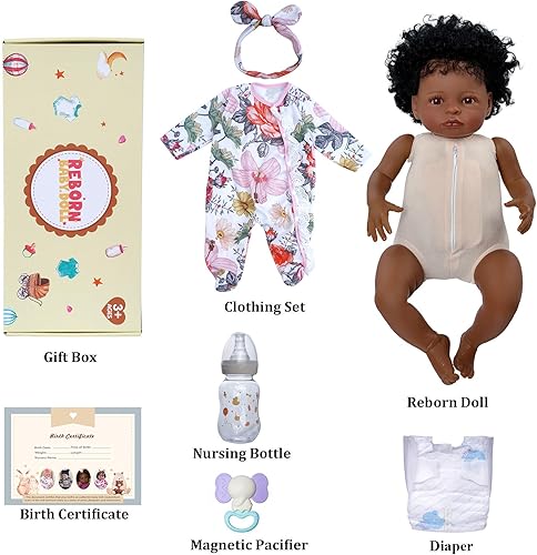 Miniatura 6 de BABESIDE Muñecas Reborn Baby Girl, cuerpo suave de 20 pulgadas, muñecas de bebé recién nacidas, muñecas afroamericanas de la vida real con caja de